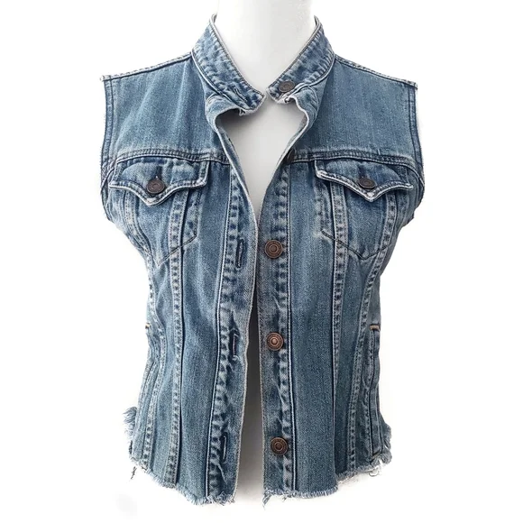 Levi Strauss Distressed Denim Jean Vest - Picture 2 of 9